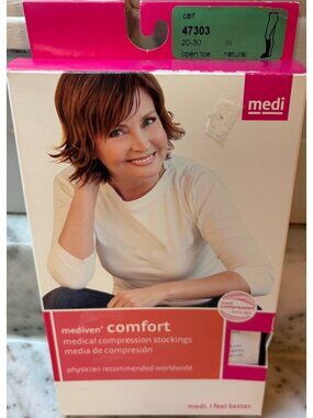 NEW Medi Comfort Compression Stockings Calf Open Toe Natural Sz III  20-30